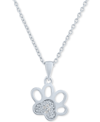 Macy's Diamond Accent Paw Pendant Necklace In Sterling Silver, 16" + 2" Extender In Sterling Silver