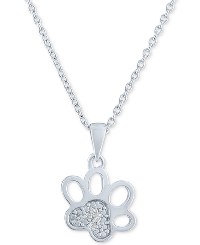 Macy's Diamond Accent Paw Pendant Necklace In Sterling Silver, 16" + 2" Extender