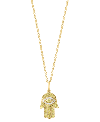 Effy Collection Effy Yellow Diamond (1/4 Ct. T.w.) & White Diamond (1/20 Ct. T.w.) Hamsa Hand 18" Pendant Necklace I In Gold