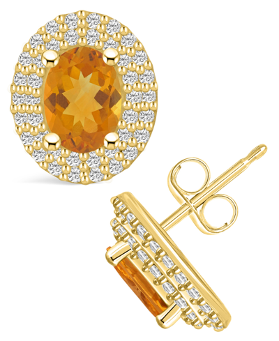 Macy's Citrine (1-5/8 Ct. T.w.) And Diamond (1/2 Ct. T.w.) Halo Stud Earrings In 14k Yellow Gold