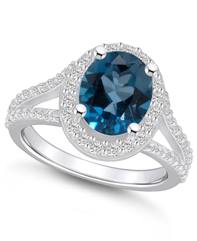 Macy's London Blue Topaz (3-5/8 Ct. T.w.) And Diamond (3/4 Ct. T.w.) Halo Ring In 14k White Gold