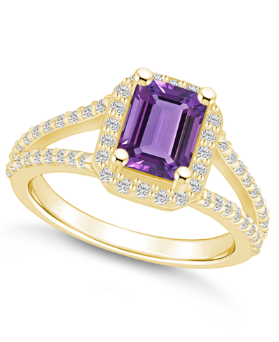 Macy's Amethyst (1-5/8 Ct. T.w.) And Diamond (1/2 Ct. T.w.) Halo Ring In 14k Yellow Gold