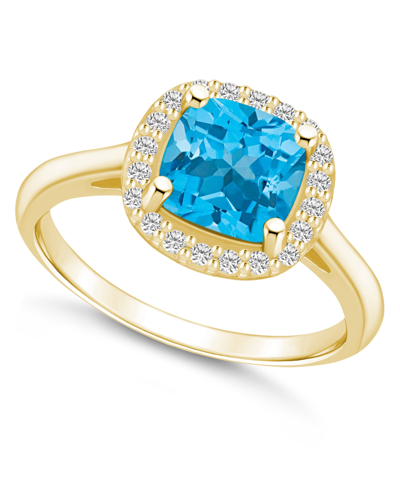 Macy's Blue Topaz (2-3/4 Ct. T.w.) And Diamond (1/4 Ct. T.w.) Halo Ring In 14k Yellow Gold