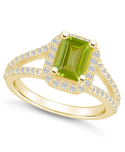 Macy's Peridot (1-3/4 Ct. T.w.) And Diamond (1/2 Ct. T.w.) Halo Ring In 14k Yellow Gold