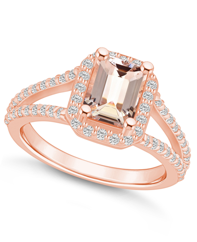 Macy's Morganite (1-3/8 Ct. T.w.) And Diamond (1/2 Ct. T.w.) Halo Ring In 14k Rose Gold