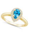 Macy's Blue Topaz (1 Ct. T.w.) And Diamond (1/5 Ct. T.w.) Halo Ring In 14k Yellow Gold In Blue Topaz
