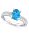 Macy's Blue Topaz And Diamond Ring (1- 5/8 Ct.t.w And 1/8 Ct.t.w) 14k White Gold In Blue Topaz