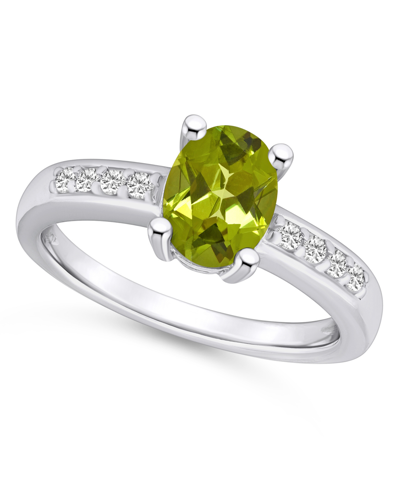 Macy's Peridot And Diamond Ring (1-1/3 Ct.t.w And 1/8 Ct.t.w) 14k White Gold