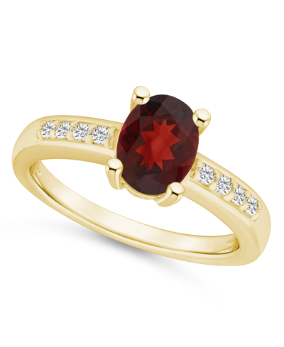 Macy's Garnet And Diamond Ring (1-1/2 Ct.t.w And 1/8 Ct.t.w) 14k Yellow Gold