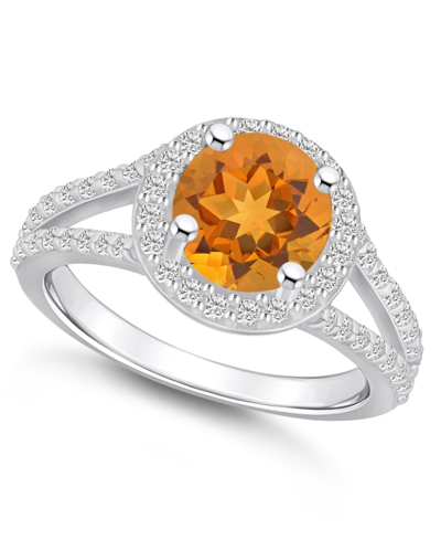 Macy's Citrine (1-3/4 Ct. T.w.) And Diamond (1/2 Ct. T.w.) Halo Ring In 14k White Gold