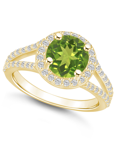 Macy's Peridot (2 Ct. T.w.) And Diamond (1/2 Ct. T.w.) Halo Ring In 14k Yellow Gold