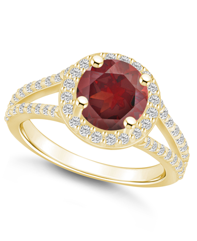 Macy's Garnet (2-1/2 Ct. T.w.) And Diamond (1/2 Ct. T.w.) Halo Ring In 14k Yellow Gold