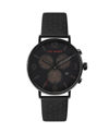 TED BAKER MEN'S BARNETT BACKLIGHT BLACK LEATHER STRAP WATCH 41MM