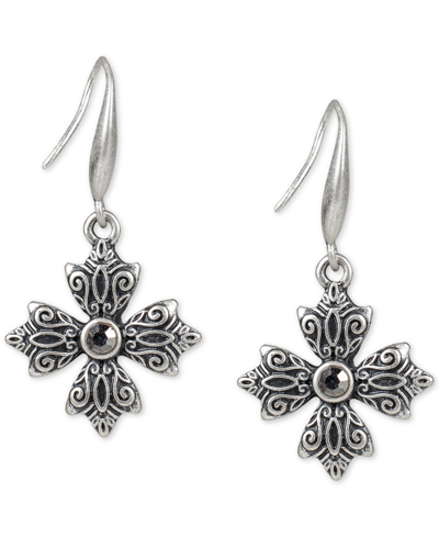 Patricia Nash Silver-tone Pave Tooled Floret Drop Earrings In Silver Ox