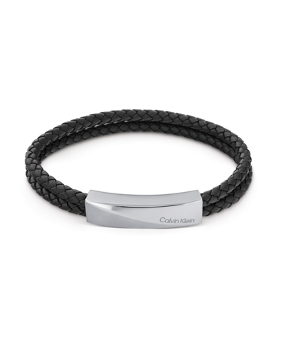 Calvin Klein Men's Tan Leather Bracelet In Black