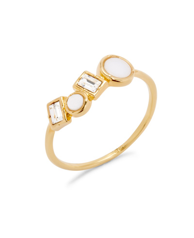 Brook & York Baguette Crystals And Mother Of Imitation Pearl Inlay Micah Extra Thin Ring In Gold Platted
