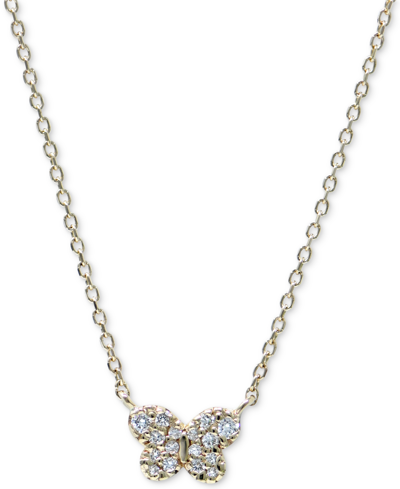 Anzie Diamond Butterfly Pendant Necklace (1/20 Ct. T.w.) In 14k Gold, 14" + 2" Extender