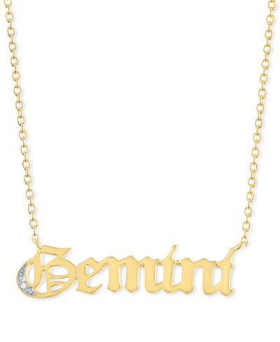 Macy's Diamond Accent Zodiac Name 18" Pendant Necklace In Sterling Silver Or 14k Gold-plated Sterling Silve In Gemini Gold-plated Sterling Silver