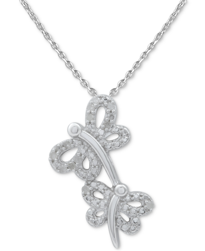Macy's Diamond Dragonfly 18" Pendant Necklace (1/10 Ct. T.w.) In Sterling Silver