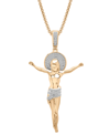 Macy's Men's Diamond Crucifix 22" Pendant Necklace (1/4 Ct. T.w.) In 14k Gold-plated Sterling Silver In Gold Over Silver