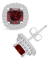 Macy's Garnet (2-3/8 Ct. T.w.) And Diamond (3/8 Ct. T.w.) Halo Stud Earrings In 14k White Gold In Garnet