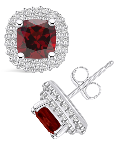 Macy's Garnet (2-3/8 Ct. T.w.) And Diamond (3/8 Ct. T.w.) Halo Stud Earrings In 14k White Gold