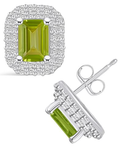 Macy's Peridot (2-1/5 Ct. T.w.) And Diamond (3/4 Ct. T.w.) Halo Stud Earrings In 14k White Gold