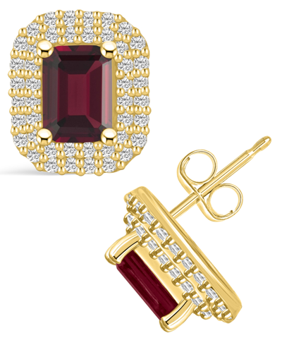 Macy's Garnet (2-1/2 Ct. T.w.) And Diamond (3/4 Ct. T.w.) Halo Stud Earrings In 14k Yellow Gold