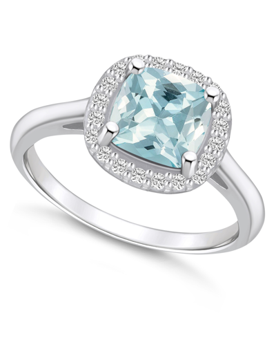Macy's Aquamarine (2 Ct. T.w.) And Diamond (1/4 Ct. T.w.) Halo Ring In 14k White Gold