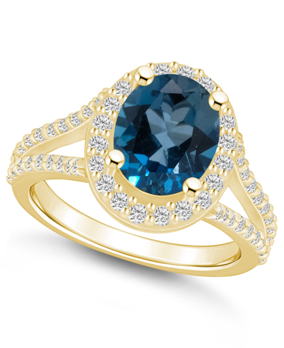 Macy's London Blue Topaz (3-5/8 Ct. T.w.) And Diamond (3/4 Ct. T.w.) Halo Ring In 14k Yellow Gold