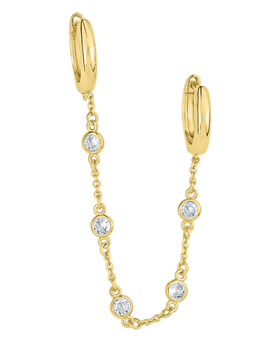 And Now This Cubic Zirconia Bezel Duo Hole Chain Earring In Gold Plated