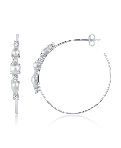 And Now This Imitation Pearl And Cubic Zirconia Hoop Earring In Fine Silver Plated