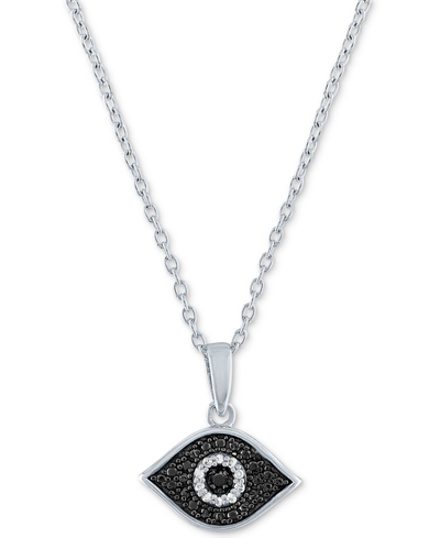 Macy's Black & White Diamond Accent Evil Eye Pendant Necklace In Sterling Silver, 16" + 2" Extender