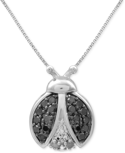 Macy's Black Diamond (1/6 Ct. T.w.) & White Diamond Accent Ladybug 18" Pendant Necklace In Sterling Silver