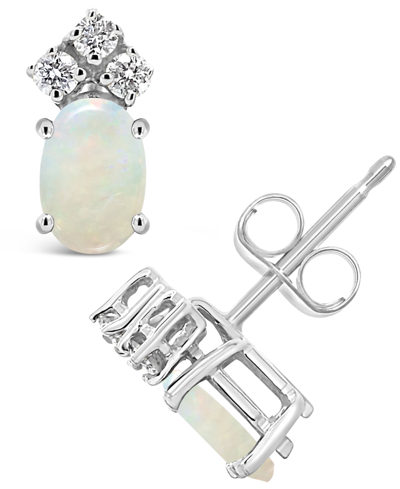 Macy's Opal (1/2 Ct. T.w.) And Diamond (1/8 Ct. T.w.) Stud Earrings In 14k Yellow Gold Or 14k White Gold