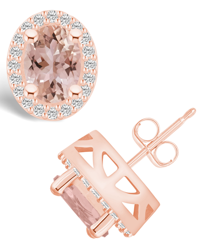 Macy's Morganite (2-1/3 Ct. T.w.) And Diamond (3/8 Ct. T.w.) Halo Stud Earrings In 14k Rose Gold