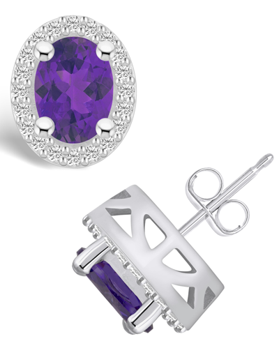Macy's Amethyst (2-3/8 Ct. T.w.) And Diamond (3/8 Ct. T.w.) Halo Stud Earrings In 14k White Gold