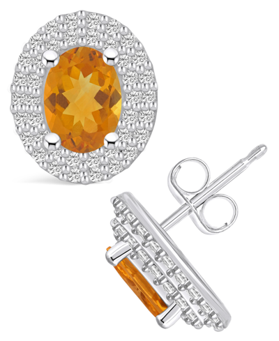 Macy's Citrine (1-5/8 Ct. T.w.) And Diamond (1/2 Ct. T.w.) Halo Stud Earrings In 14k White Gold