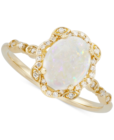 Macy's Opal (1 Ct. T.w.) & Diamond (1/8 Ct. T.w.) Ring In 14k Gold