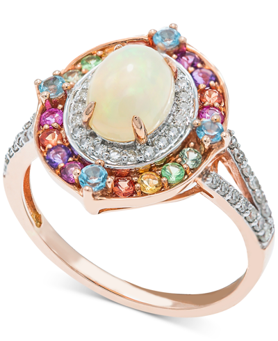 Macy's Multi-gemstone (1-3/8 Ct. T.w.) & Diamond (1/4 Ct .t.w.) Halo Statement Ring In 14k Rose Gold In Opal