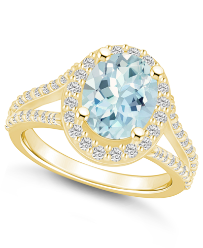 Macy's Aquamarine (1-7/8 Ct. T.w.) And Diamond (1/2 Ct. T.w.) Halo Ring In 14k Yellow Gold