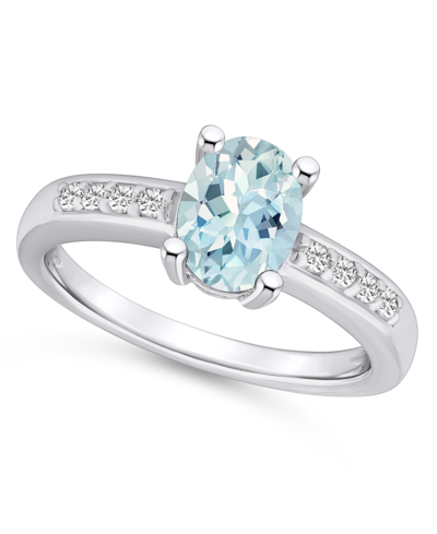 Macy's Aquamarine And Diamond Ring (1- 1/7 Ct.t.w And 1/8 Ct.t.w) 14k White Gold