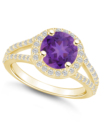 Macy's Amethyst (2-1/2 Ct. T.w.) And Diamond (3/4 Ct. T.w.) Halo Ring In 14k Yellow Gold