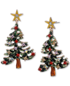 Charter Club Gold-tone Multicolor Crystal Christmas Tree Drop Earrings, Created For Macy's In Multi