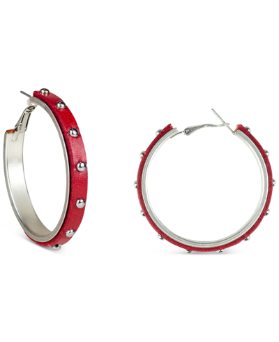 Patricia Nash Silver-tone Medium Studded Leather Hoop Earrings, 2" In Silver Ox
