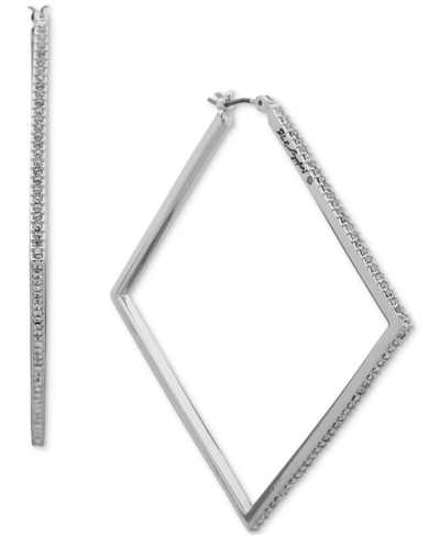 Karl Lagerfeld Pave Crystal Square Hoop Earrings, 2.54" In Silver