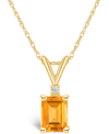 Macy's Citrine (1 Ct. T.w.) And Diamond Accent Pendant Necklace In 14k Yellow Gold Or 14k White Gold In Gold