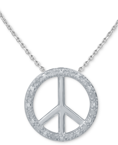 Macy's Diamond Peace Sign 18" Pendant Necklace (1/10 Ct. T.w.) In Sterling Silver Or Sterling Silver & 14k