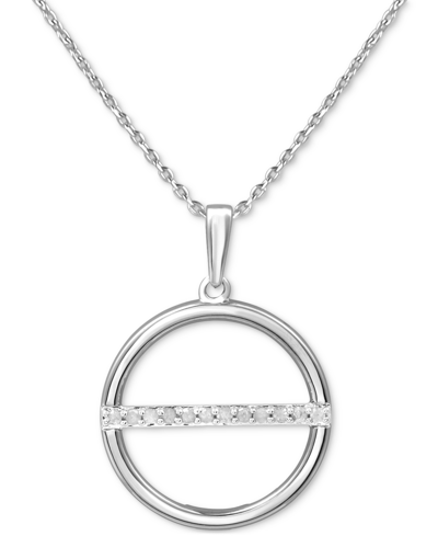 Macy's Diamond Circle Bar 18" Pendant Necklace (1/10 Ct. T.w.) In Sterling Silver Or 14k Gold-plated Sterli