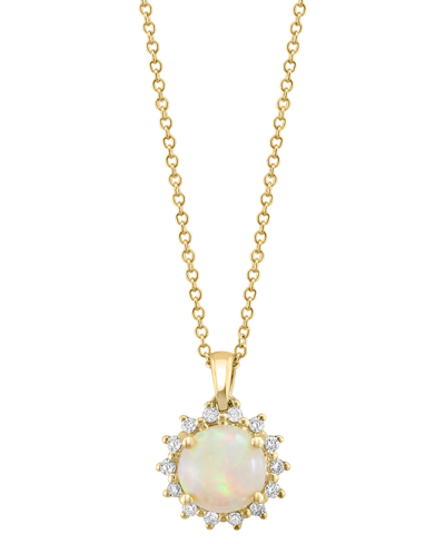 Effy Collection Effy Ethiopian Opal (1-1/6 Ct. T.w.) & Diamond (1/6 Ct. T.w.) Halo 18" Pendant Necklace In 14k Gold